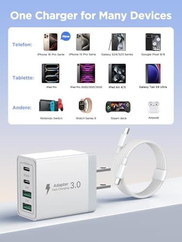 40W USB C Charger Block, 2Pack 4-Ports Type C Fast Phone Charging Cube with 6FT USBC to USBC Cord, Multiport Wall Plug Power Brick Box Compatible with iPhone, Samsung, iPad Pro, Cellphones Charger - Image 6