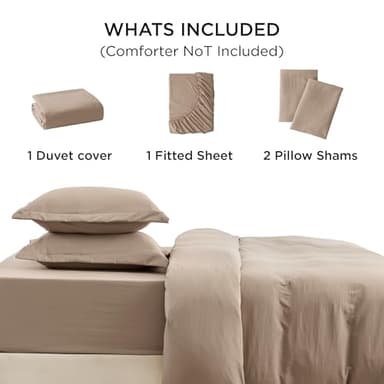 Bedsure Duvet Cover Queen Size with Fitted Sheet - 4 Pieces Prewashed Cotton-Like Extra Soft Bedding Set, Includes 1 Duvet Cover 90x90 Inches, 2 Pillow Shams, 1 Fitted Sheet, Deep Beige - Image 7