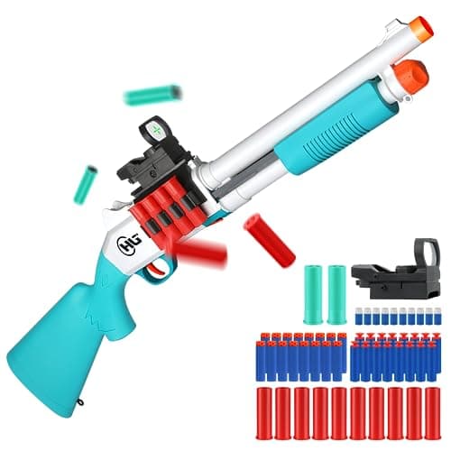 Toy Gun Models Foam Blasters (33-Inch) Jumping Shell Design [with10 Shell 40 Soft Darts] Perfect for Indoor and Outdoor Play (Blue-Green) - Image 1