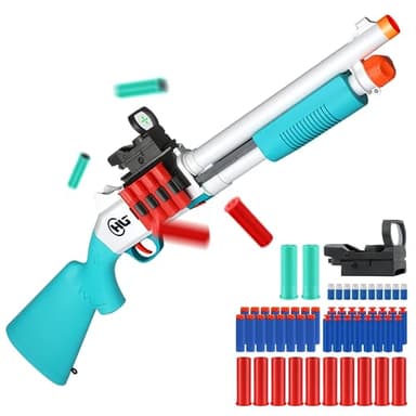 Toy Gun Models Foam Blasters (33-Inch) Jumping Shell Design [with10 Shell 40 Soft Darts] Perfect for Indoor and Outdoor Play (Blue-Green) - Image 1