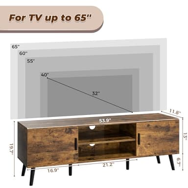 SUPERJARE TV Stand for 55 Inch TV, Entertainment Center with Adjustable Shelf, 2 Cabinets, TV Console Table, Media Console, Solid Wood Feet, Cord Holes, for Living Room, Bedroom, Rustic Brown - Image 7