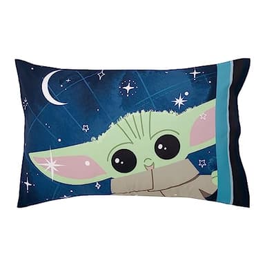 NoJo Star Wars The Child Little Bounty Blue, Green and White Grogu The Force is Strong with This Child 4 Piece Toddler Bed Set Comforter, Fitted Bottom Sheet, Flat Top Sheet and Reversible Pillowcase - Image 6