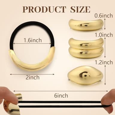 3PCS Gold Hair Ties, Metal Hair Ties for Thick Hair, Elegant Durable Geometric Design, Gold Hair Accessories Stretchy and Non-Damage Ponytail Cuff Holders, 3 Styles in Box Holiday Gifts - Image 3