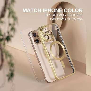 Misea Magnetic for iPhone 16 Pro Max Case Compatible with MagSafe [Never Yellowing] [Military Grade Drop Protection] Full Camera Lens Protector Plating Soft Clear Phone Case for Women, Titanium Gold - Image 7