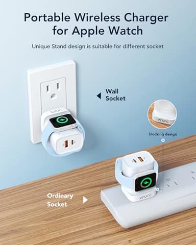 VRURC Charger for Apple Watch, USB C Wall Charging Block for iPhone, 20W Fast Charging,Foldable Plug Travel Charger Stand for iWatch Ultra/SE/10/9/8/7/6/5/4/3/,iPhone 16 15 14 13,Android-White - Image 3