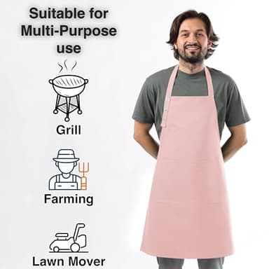 TOSHE Kitchen Apron Waterdrop Resistant Cotton Apron with adjustable Aprons for Women with Pockets 10 Color option Cooking Powder Pink Apron (Powder Pink) - Image 3