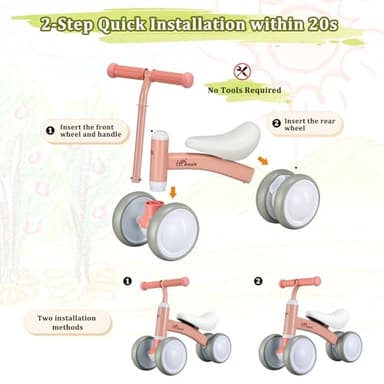 Baby Balance Bike Cute Toys for 1 Year Old Boy and Girl 12-24 Months Toddler Bike Baby Walker Riding Gifts for Boys Girls No Pedal Infant 4 Wheels Baby's First Birthday Gift (Pink) - Image 4