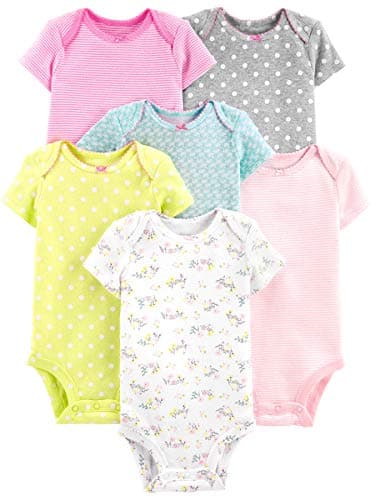 Simple Joys by Carter's Baby Girls' Short-Sleeve Bodysuit, Pack of 6, Multicolor/Ducks/Floral/Polka Dot/Stripe, Preemie - Image 1