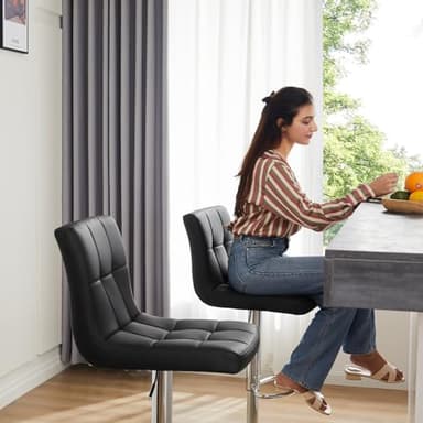 Sweetcrispy Bar Stools Set of 4, Armless PU Leather Adjustable Swivel Barstools, Hydraulic Kitchen Counter Height Thickened Seat Cushion Square Island Countertop Chairs with Back - Modern Black - Image 2