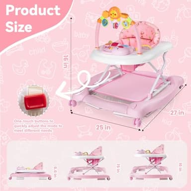 Baby Walker, 5 in 1 Baby Walkers for Boys Girls 6-12 Months, Foldable Walkers for Babies with Bouncer & Feeding Tray, Music, Adjustable Heights, Activity Walker for Infant - Image 2