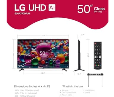 LG 50" (2025 Model) UHD AI UA75 Smart TV HDR10 Bluetooth a7 AI Processor 4K Gen8 Filmmaker Mode webOS 25 + Wall Mount Compatible with Alexa(Renewed) - Image 2