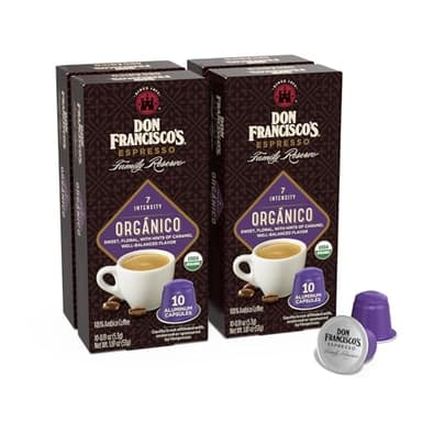 Don Francisco's Organico Espresso Pods: 40 Dark Roast Aluminum Capsules, Intensity 7, Compatible with Nespresso Original Line Machines - Bold Cuban-Style coffee with Caramel Notes - Image 1