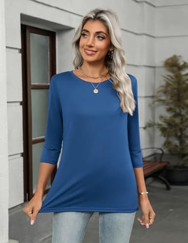Zeagoo 3/4 Sleeve Shirt Basic Tees Womens Fall Tops Loose Fit 3 Pack Crewneck Casual Blouses Tredy Clothing Plain Tops - Image 5