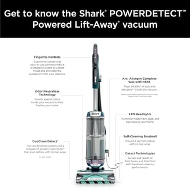 Shark POWERDETECT AZ4002 Upright Vacuum Cleaner HEPA Filter, Heavy Duty Vacuum Powerful Suction for Pet Hair Powered Lift-Away, for Carpets & Hardfloors (Renewed) - Image 7