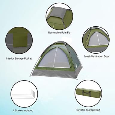 2 Person Camping Tent with Rain Fly and Carrying Bag - Lightweight Outdoor Tent for Backpacking, Hiking, or Beach Use by Wakeman Outdoors (Green) - Image 3