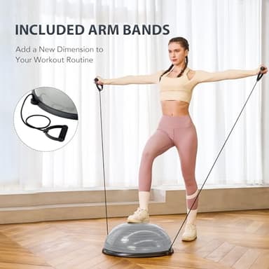 ZELUS Balance Ball Trainer Half Yoga Exercise Ball with Resistance Bands and Foot Pump for Yoga Fitness Home Gym Workout (Gray) - Image 3