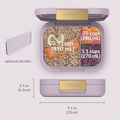 Bentgo Modern - Adult & Teen Bento Lunch Box; 3-4 Compartments, Leak-Resistant, 5.5 Cup Capacity/44 fl oz, Improved Locking Clips, Reusable, BPA-Free, Dishwasher/Microwave Safe Tray (Orchid) - Image 2