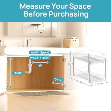 Vtopmart 2 Tier Bathroom Storage Organizer, 2 Pack Clear Under Sink Organizers Vanity Counter Container, Cabinet Drawers Bins, Pull-Out Organization with Track for Pantry, Kitchen - Image 4