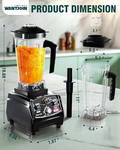 WantJoin Professional Blender, ETL listed 68oz Commercial Blender for kitchen Max 1800W High Power Home and Commercial with Timer, Smoothie Maker 2200ml for Crushing Ice, Frozen Dessert, Soup,fish - Image 7