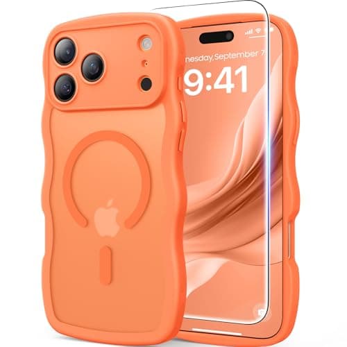 3 in 1 Magnetic for iPhone 17 Pro Max Case, Cute Wavy [Full Camera Protection][Fit for MagSafe] 1X Screen Protector+1X Wrist Strap, Anti-Slip Trendy Women Girly Case for iPhone 17 Pro Max 6.9", Orange - Image 1