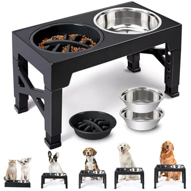 Heeyoo Elevated Dog Bowls - 5 Adjustable Heights Stand, 2 Stainless Steel Bowls & 1 Slow Feeder, 3.2" to 12.2" for Small to Large Dogs - Image 1