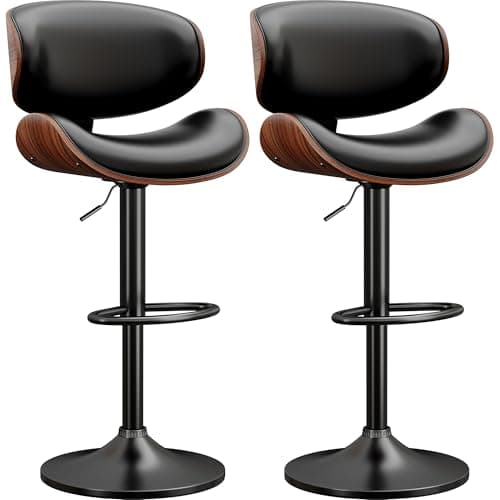 YaFiti Swivel Bar Stools Set of 2 for Kitchen Counter, Adjustable Bentwood Barstools, Modern PU Leather Upholstered Bar Chair with Back and Footrest, for Bar, Kitchen, Dining Room, Black - Image 1