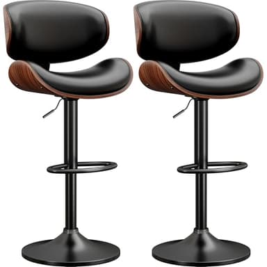 YaFiti Swivel Bar Stools Set of 2 for Kitchen Counter, Adjustable Bentwood Barstools, Modern PU Leather Upholstered Bar Chair with Back and Footrest, for Bar, Kitchen, Dining Room, Black - Image 1