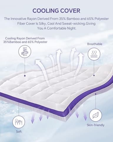 ChiXpace Dual Layer 4 Inch Memory Foam Mattress Topper Queen - 2 Inch Gel Memory Foam and 2 Inch Pillow Top Mattress Pad, 7-Zone Egg Crate Mattress Topper - Image 6