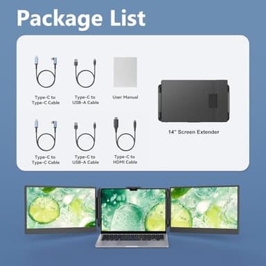 14'' Screen Extender Portable Laptop Plug-play, 1080P IPS Laptop Monitor Extender Built-in Speaker, HDMI/USB-A/Type-C Triple Monitor for 13''-17.3'' Laptops, Work with Mac, Windows, Chrome, Switch - Image 5