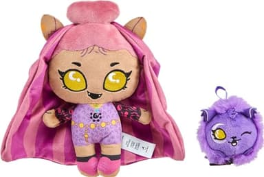 Monster High Plush Doll Set, Ghoul N Go Clawdeen Wolf 6.5-inch Plushie with Pet Dog Crescent and Kid-Sized Backpack - Image 1