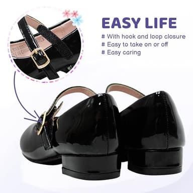 Girls Mary Jane Dress Shoes - Low Heel Princess Hook and Loop Dance Flats for Party, Wedding - Black Toddler Size 10 - Image 4