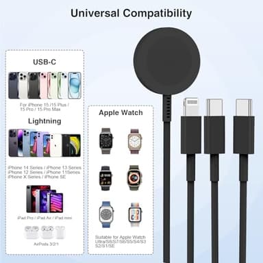 QZIIW Apple Watch Charger - USB C Magnetic 3 in 1 iWatch Cable, 6 FT - Compatible with Apple Watch Series 9/8/7/6/SE/5/4 & iPhone 15/14/13/12/11, iPad - Image 7