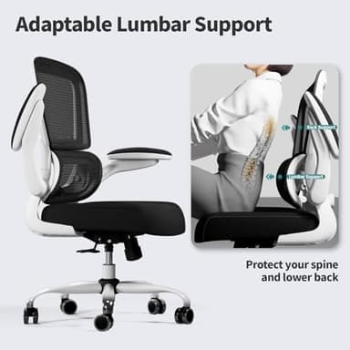 TRALT Office Chair - Ergonomic Desk Chair with Adjustable Lumbar Support, Mesh Computer Chair, Executive Chairs for Home Office Comfortable Lumbar Support (White+Black) - Image 7