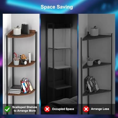 ZOUTOG 5 Tier Corner Shelf with LED Light, 62 Inch Tall Standing Narrow Bookshelf for Small Space with Storage Rack, Wooden Plant Corner Display Shelf with Metal Frame for Bedroom, Living Room - Image 5