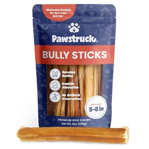 Pawstruck Natural 5-8" Bully Sticks for Dogs - Best Long-Lasting, Rawhide-Free, Low Odor Dental Chew Treat - Healthy Single Ingredient, 100% Real Beef - 8 oz Bag - Packaging May Vary - Image 1