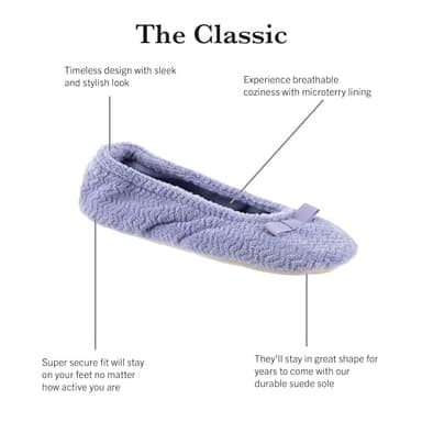 Isotoner Womens Moisture Wicking And Suede Sole For Comfort Ballet Flat Slipper, Black, 9.5-10.5 US - Image 2