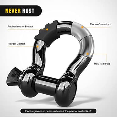 Nilight - 90052B 2 Pack 3/4" D-Ring Shackle 4.75 Ton (9500 Lbs) Capacity with 7/8" Pin Heavy Duty Off Road Recovery Shackle with Isolators & Washer Kit for Jeep Truck Vehicle , Black - Image 4