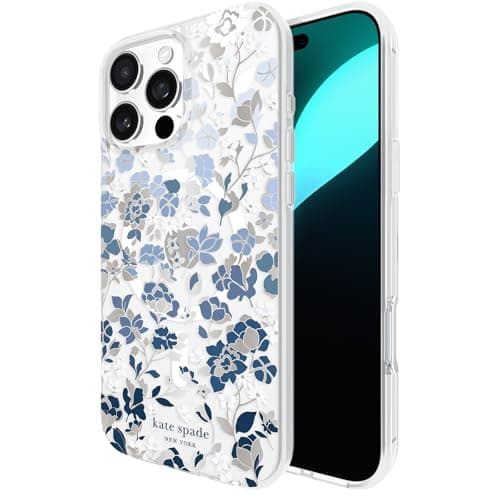 kate spade new york iPhone 16 Pro Max Case - Compatible with MagSafe - Designer Phone Case - Flowerbed Blue Gems - Image 1
