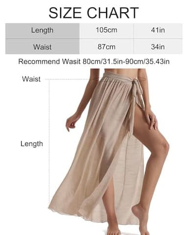 Beach Sarongs for Women Bathing Suit Swim Bikini Cover Up Wrap Maxi Long Skirt (Khaki-US 4-12) - Image 2