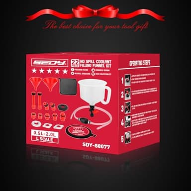 22-Piece No-Spill Coolant Filling Funnel Kit and Siphon Hose Pump, Radiator Coolant Filling Spill-Proof Funnel Kit with Adapters, Extensions, PVC Hose, Engine Oil Funnels, Towel for Universal Vehicle - Image 9