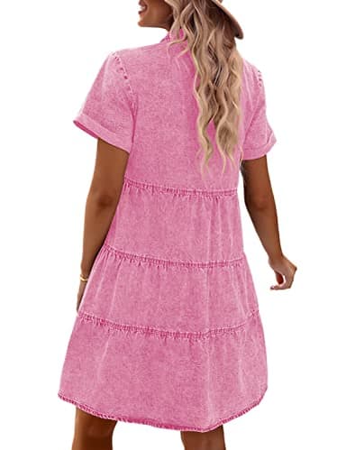 GRAPENT Summer Dresses for Curvy Women Dress to Hide Tummy Mother of The Bride Dresses for Women Button Down Dresses Plus Size Pink Dress Plus Size Dresses Casual Color Aurora Pink Size XX-Large - Image 2