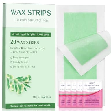 Wax Strips - Body Waxing Strips, Wax Kit for Women & Men - Brazilian Wax Kit, Back Waxing Kit, All Skin Types, Face, Arms, Legs, Armpits, Bikini, 98% Natural, Hypoallergenic Odourless, Green - Image 1