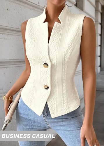 Mina Self Sweater Vest Tops For Women 2025 Winter Womens Fashion Lightweight Beige Trendy Casual Vests Outerwear Waistcoat Fitted Light Cute Top Business Casual Work Dressy Women's Blazers Suits - Image 3