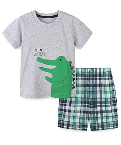 Toddler Boy's Summer Clothes Outfits,Dinosaur T-shirt and Short Clothing Set Grey 5t - Image 1