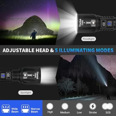 Rechargeable Flashlights 2Pack High Lumens, 5Mode Rechargeable Flashlights with LCD Digital Display, Super Bright Flashlight Adjustable Tactical Flash Light, High Powered LED Flashlight for Emergency - Image 7