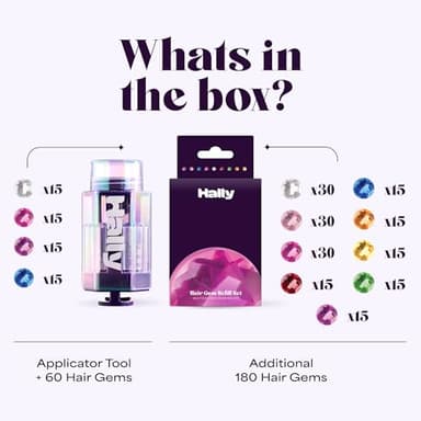Hair Gem Pen for Girls – 240 Stick-On Hair Gems & Stamper Tool – Hair Jewels Kit for Kids, Festivals, School, Halloween, Parties, Weddings – Easy to Apply & Remove – Hair Accessories by Hally Hair - Image 2