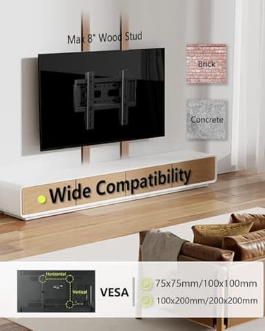 Nuyoah TV Wall Mount Bracket Low Profile Fixed for 14-43 Inch Flat Screen TVs & Monitors Up to 55lbs, Universal TV Monitor Mount Fits 8" Wood Studs Max VESA 200x200mm - Image 5