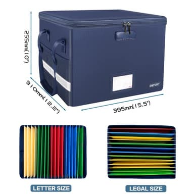 ENGPOW File Box with Lock, Fireproof Document Box with Zipper＆Pockets, Collapsible File Organizer Filing Storage Cabinet with Handle, Portable Home Office Safe for Hanging Letter/Legal Folder, Blue - Image 2