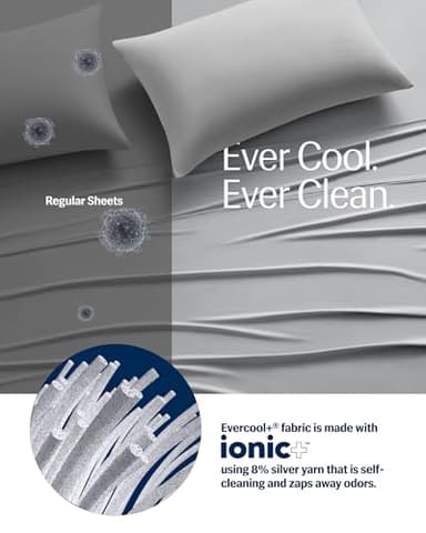REST® Evercool®+ Starter Sheet Set, King, Light Gray, Breathable Bed Sheets for Hot Sleeper and Night Sweats, with Pillowcases, Ionic+ Self-Cleaning Silver Yarn for Sensitive Skin, 3PCS No Flat Sheet - Image 4
