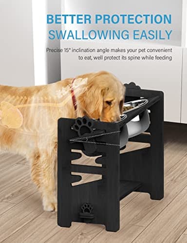 Vantic Elevated Dog Bowls, Adjustable Raised Dog Bowl Stand for Large and XLarge Pet, Sturdy Bamboo Food Feeder with 2 Stainless Steel Dishes, Black - Image 4